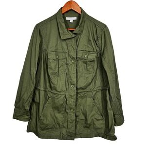 Woman Within Green Button Up‎ Shirt Jacket Drawstring Waist Women's Size M